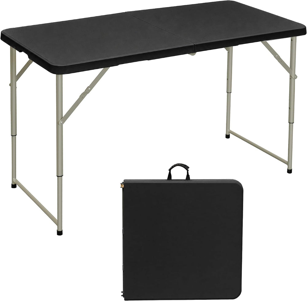 VECELO Folding Table 4 Ft, 3 Adjustable Height, Portable w/Handle, Black | Fo...