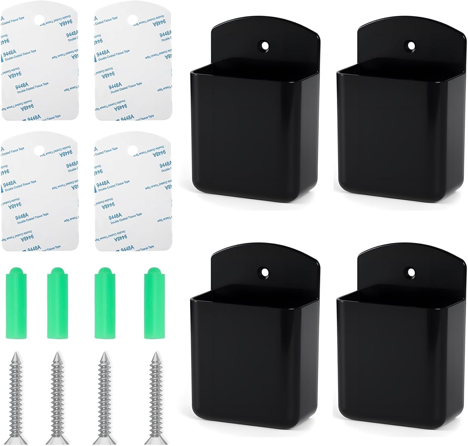 4Pcs Remote Holder Wall Mount, Remote Control Holder for AC TV, Wall Mount Box Organizer with Self Adhesive and Screws for Home Office Storage