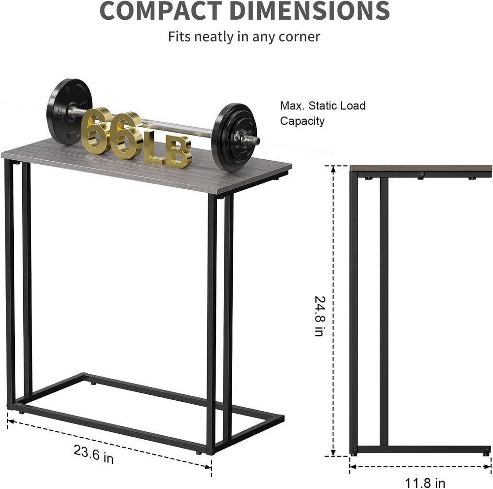 C-Shaped Side Table, Modern End Table with Metal Frame, Space Saving Design f...