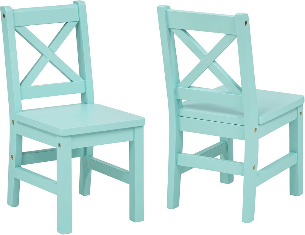 eHemco Solid Hard Wood X Back Kids Chair, Mint Blue, Set of 2 | Rubberwood