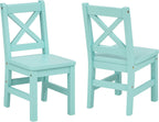 eHemco Solid Hard Wood X Back Kids Chair, Mint Blue, Set of 2 | Rubberwood