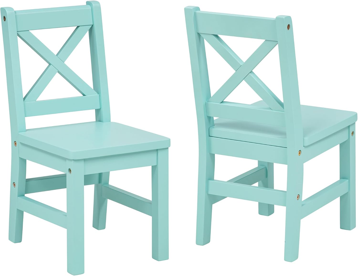 eHemco Solid Hard Wood X Back Kids Chair, Mint Blue, Set of 2 | Rubberwood