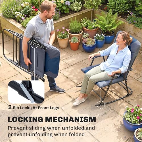 Outsunny Oversized Folding Rocking Camping Chair Set of 2 Padded Navy Blue | ...