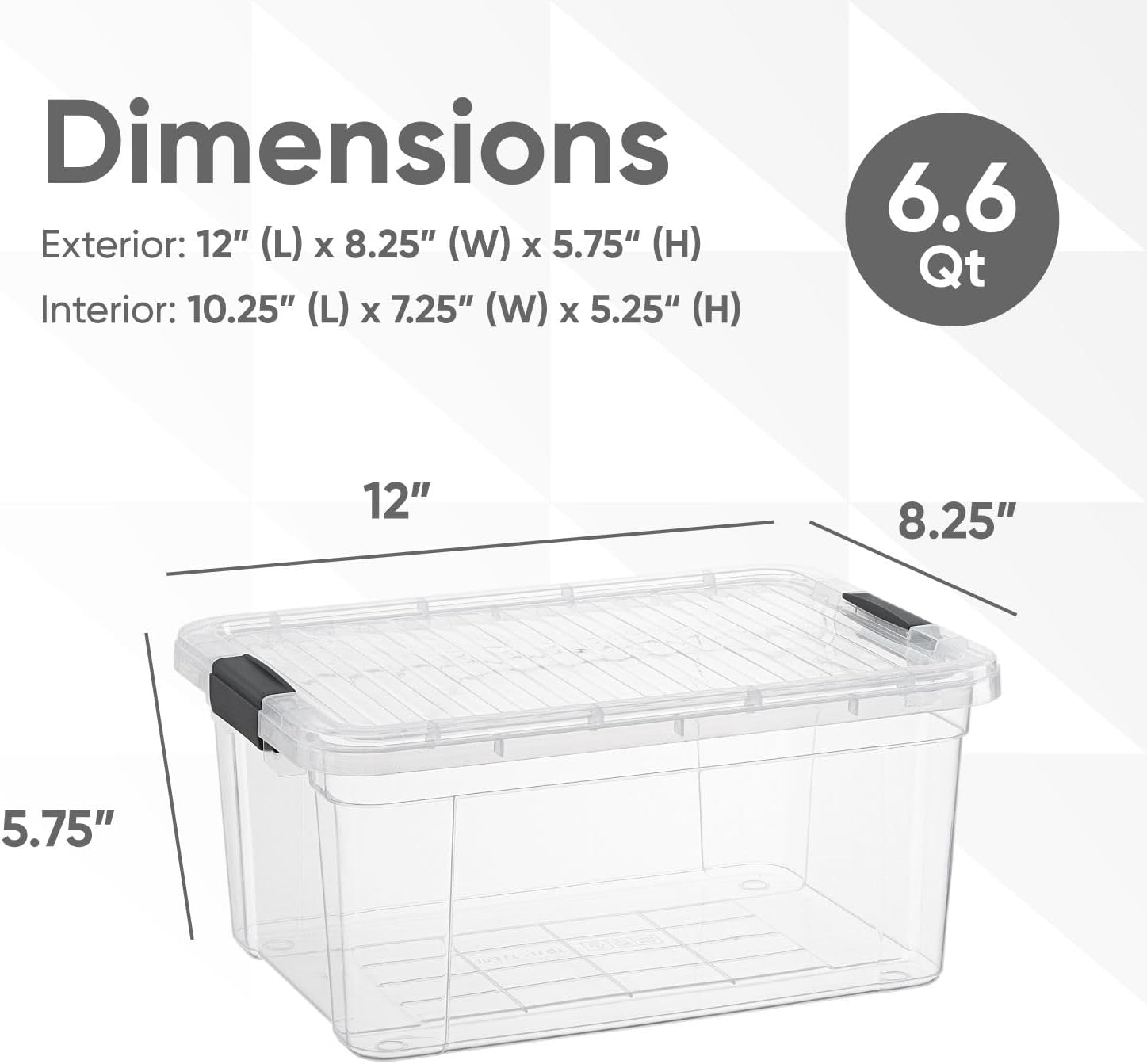 Superio Storage Bins with Lids- 6 Pack, 6.6 Qt Clear Boxes for Organizing, Stackable Plastic Containers- BPA Free, Non-Toxic, Odor Free, Organizer for Home, Office, Dorm