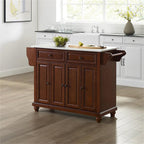 Pemberly Row Modern Wood Granite Top Kitchen Island in Mahogany