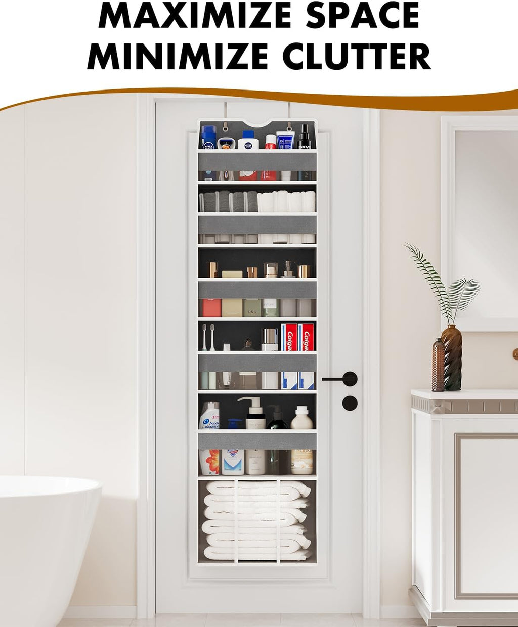 Over The Door Organizer with 6 Large Clear Pockets 12 Mesh Side Pockets - 50LB Heavy Duty Behind Door Storage, Door Hanging Storage for Closet Bathroom Pantry Nursery Laundry