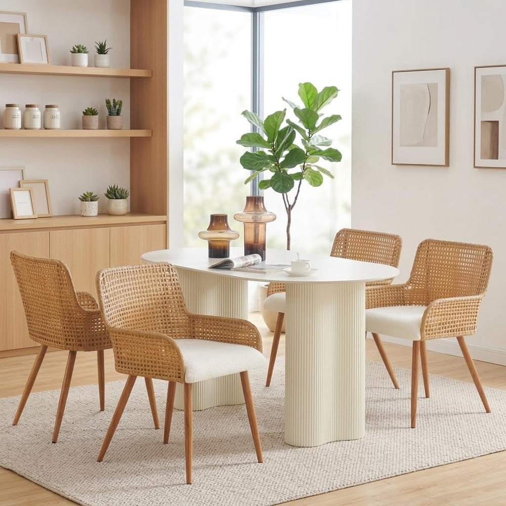 Rattan Dining Chairs Set of 4, Wicker Dining Chairs with Metal Legs,Upholster...