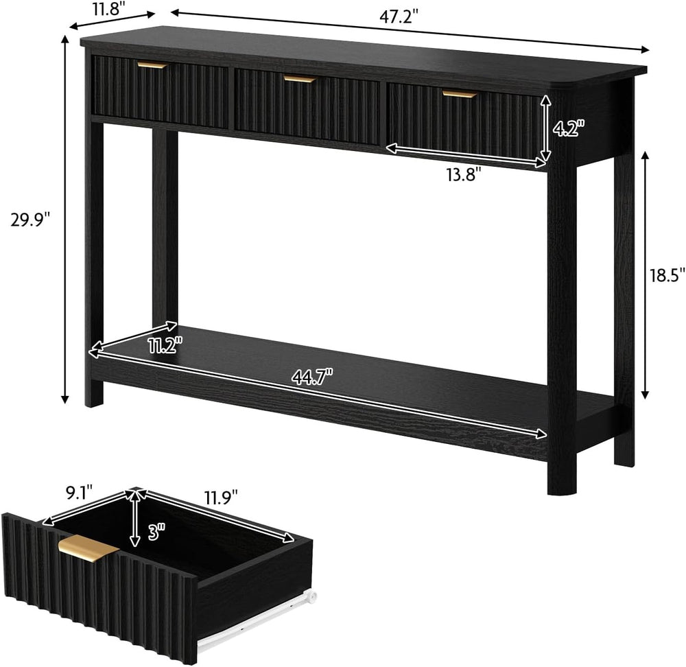 HOKYHOKY Fluted Console Table with Drawers, Modern 47.1" Entryway Table ...