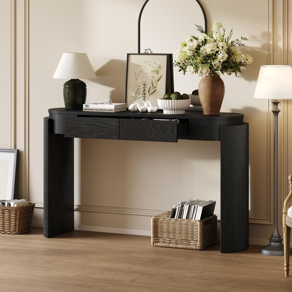 ZOEDO Entryway Table with Natural Wood Grain Finish, Console Table with Flute...
