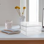 Stackable Paper Tray Organizer for Desk Wide Letter File Holder Transparent Desktop Storage Rack for Office Documents Mail and Stationery Management