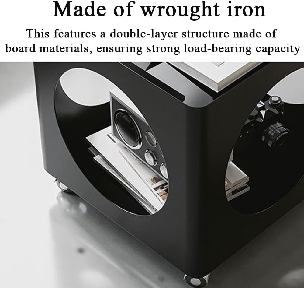 Rolling Side Table with Storage, Metal Frame Square Coffee Table, Mobile Nigh...