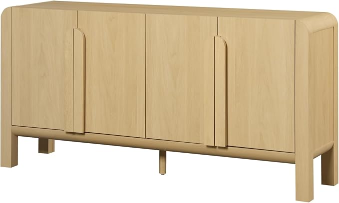WAMPAT Modern TV Stand for TVs Up to 75 inches, 63" W Farmhouse Entertainment Center with Adjustable Shelf and 4 Doors, Media Console Table TV Cabinet for Living Room, Oak
