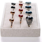 Oirlv linen 3 Slots Ring Earrings Display Trays Showcase Jewelry Organizer (creamy-white,rectangle)