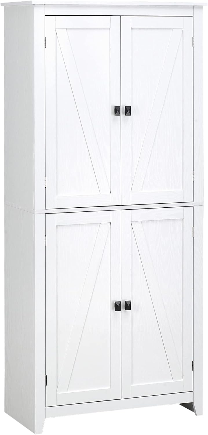 72" Freestanding Four-Door Kitchen Pantry, Storage Cabinet Organizer wit...