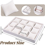 2 Pcs Velvet Watch Tray, 12 Grid Jewelry Organizer Stackable Tray Watch Bracelet Bangle Display Holder with Adjustable Pillows for Woman Man (Beige)