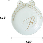 COLLECTIVE HOME - Personalized Initial Ceramic Jewelry Tray with Bow, Christmas Gift Ideas for Women, Small Gift for Girlfriend Wife, Ring Holder, Earrings Dish, Birthday Gift for Her (H)