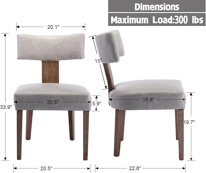 Grey Leather Dining Chairs Set of 4, Upholstered Wooden Dining Room Chairs, M...