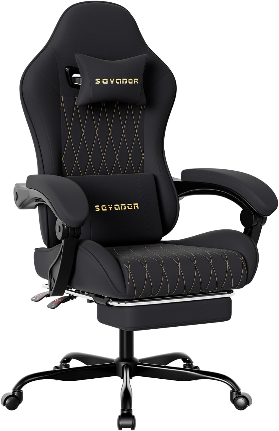 Breathable Fabric Gaming Chair with Footrest, Ergonomic High Back Computer Ch...
