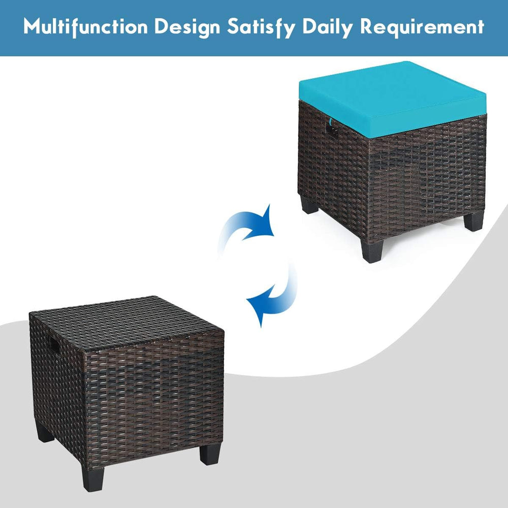 2PCS Patio Outdoor Ottomans, Rattan Wicker Ottoman Seat w/Removable Cushions,...