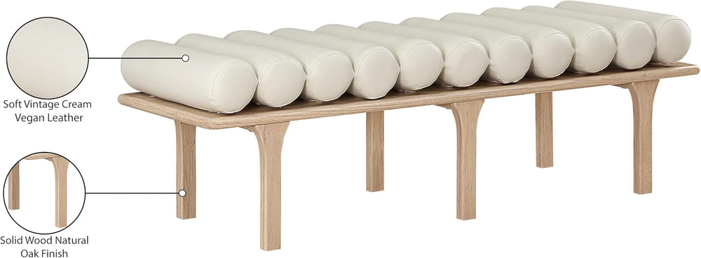 Meridian Furniture 22007Cream Landon Collection Art Deco Bench with Soft Vint...