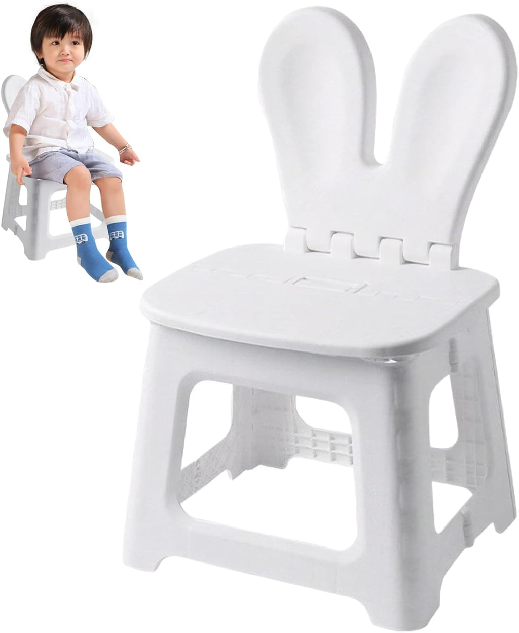 Kids Folding Chair, Rabbit Ear Back, Grey, 11In, Toddler Chair | Sturdy Heavy Duty Build, Cute Rabbit Ear Design, Great for Kitchen & Bathroom