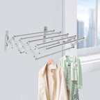 Wall Mounted Laundry Drying Rack, Retractable Clothes Drying Rack with Stable Base, Stretching Back, Forth, Left, Right, Folding Clothing Collapsible for Clothes Hanging
