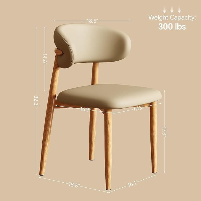 Dining Chairs Set of 4 for Kitchen Dining Table Mid Century Modern Farmhouse Upholstered Leather Dining Room Chairs with Metal Legs, Original Khaki