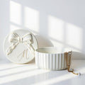 COLLECTIVE HOME Ceramic Jewelry Box with Bow, Nightstand Vanity Decor(M) | Jewelry Tray with Lid, Christmas Mother's Day Birthday Gifts for Women, Wedding, Bridal Shower, Bridesmaid Proposal Gifts