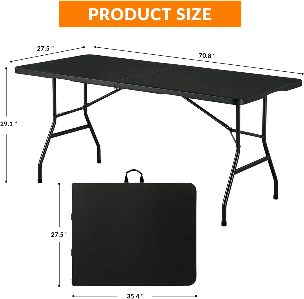 6FT Folding Table, Fold in Half Heavy Duty Plastic Utility Table with Carryin...
