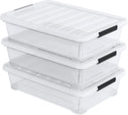 40 Quart Under Bed Plastic Storage Bins with Wheels, 3 Packs Clear Large Storage Container Box with Lids