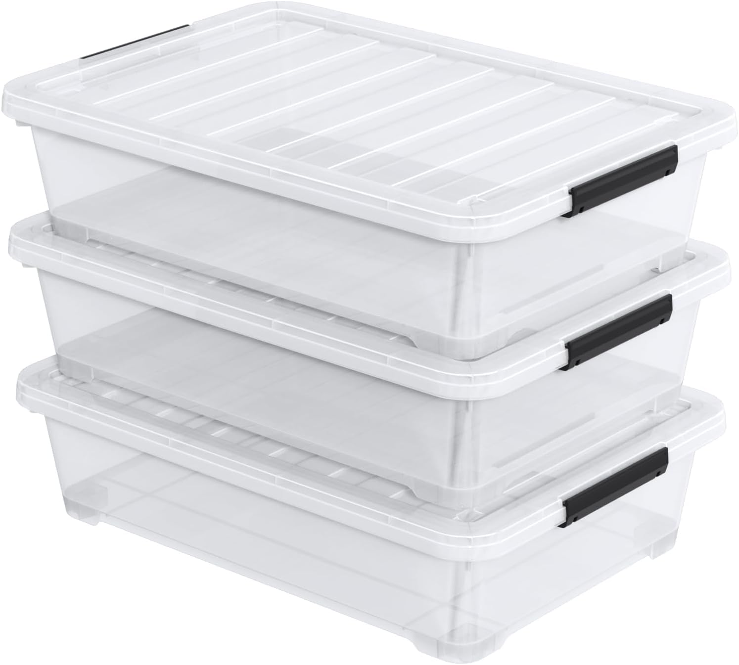 40 Quart Under Bed Plastic Storage Bins with Wheels, 3 Packs Clear Large Storage Container Box with Lids