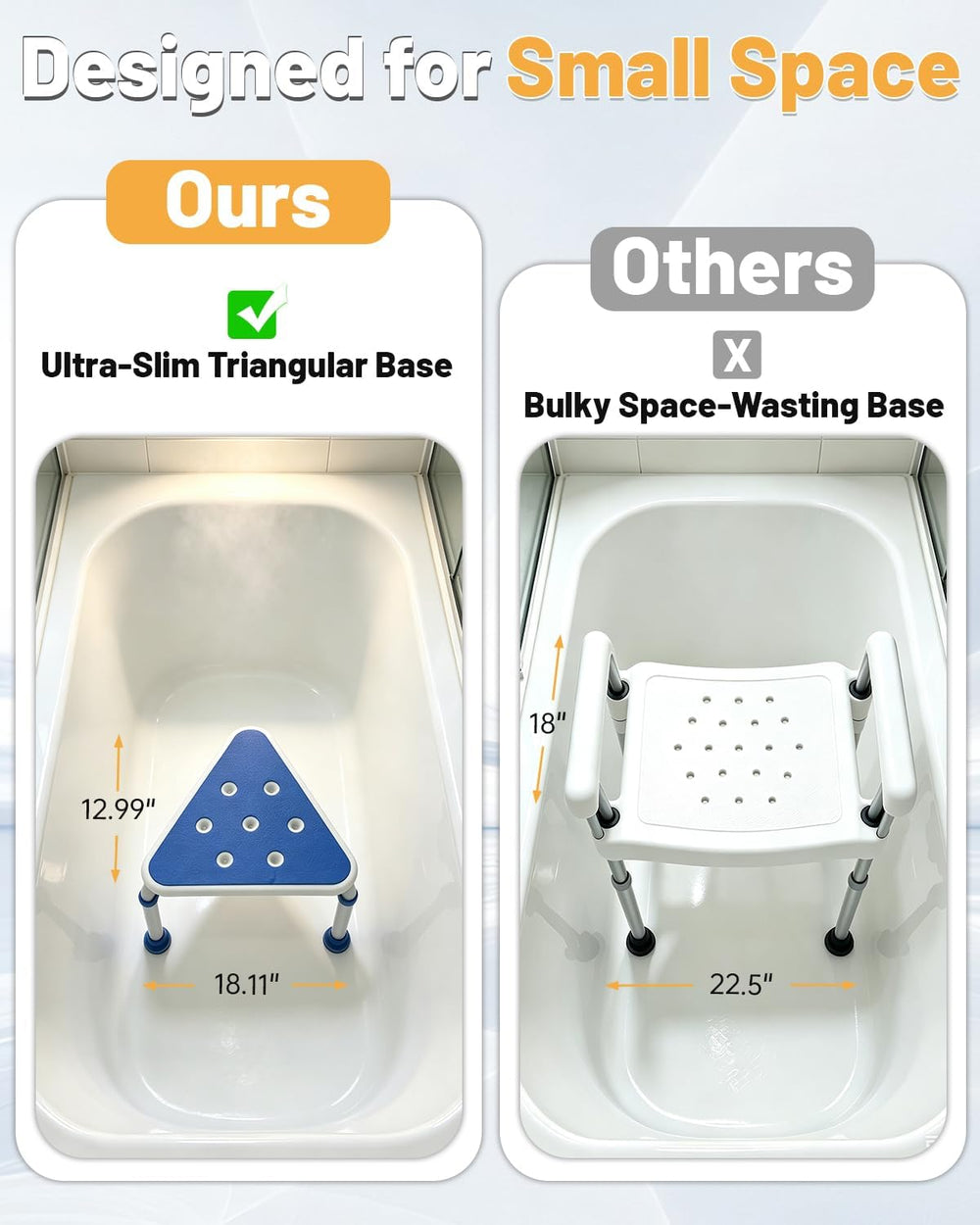 Space-Saving Triangular Small Shower Chair for Inside Shower