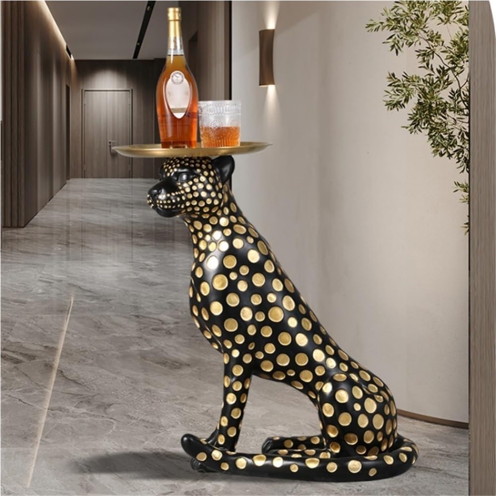 Leopard Statue Accent Table, Animal Side Table for Home, Cheetah Statue with ...