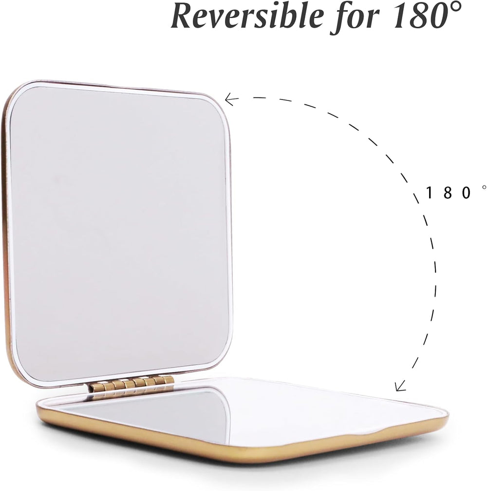 Compact Mirror for Purse, Metal Square Shell, Double-Sided 1X/2X Magnifying, ...