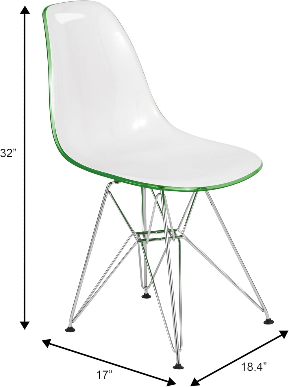 LeisureMod Cresco Acrylic Dining, Modern Chrome Eiffel Base and Curved Back D...