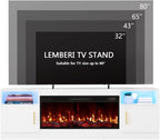 Lemberi Fireplace TV Stand with 36" Electric Fireplace, Fits TVs Up to 80", 70" LED Lit Entertainment Center, Modern High Gloss Wood with Spacious Storage Cabinet for Living Room, White