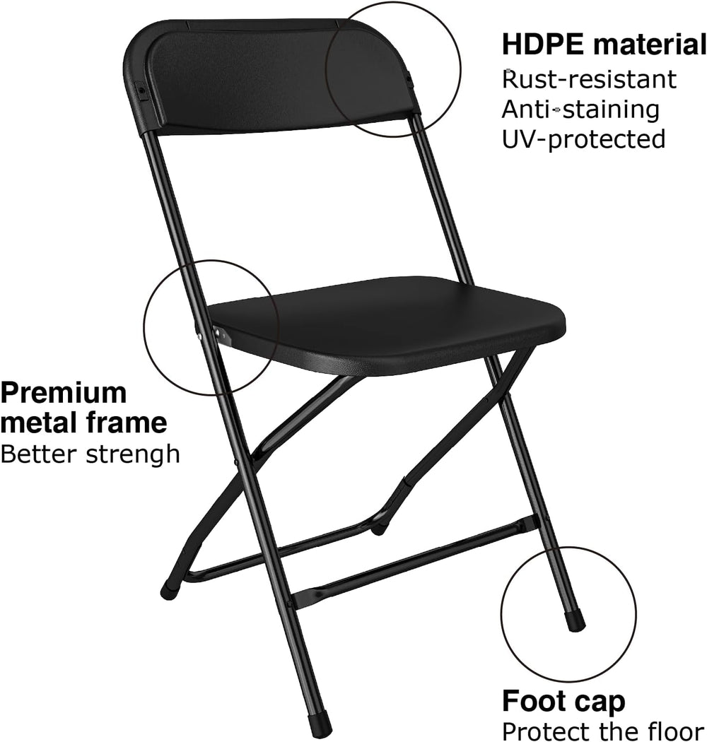 Black Folding Chairs 10 Pack for Wedding Party School, 350lbs