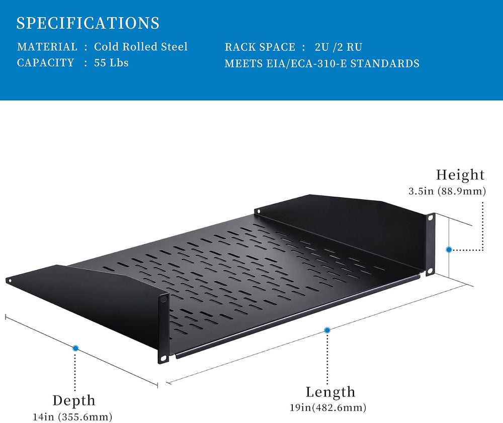 RackPath 2U Cantilever Universal Rack Shelf - 14in Deep – Rackmount Shelf for...