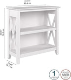 Bush Furniture Key West Small 2 Shelf Bookcase in Pure White Oak, Compact Home Organizer, Vertical Storage Solution, Bookshelf for Office or Living Room