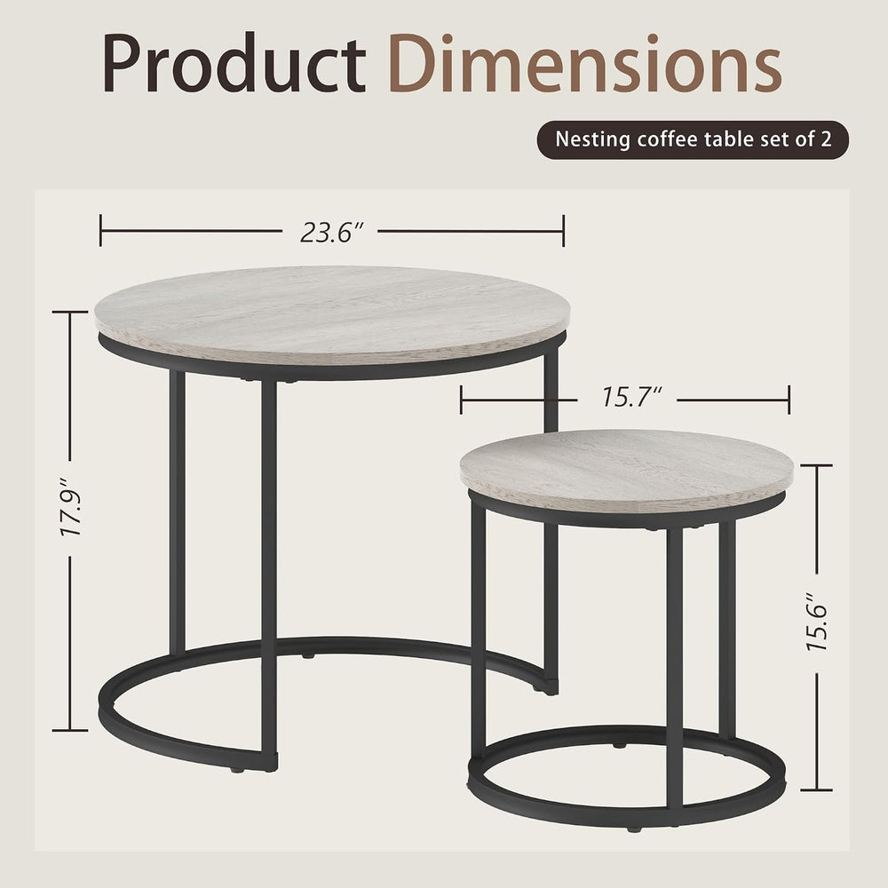 Otterease Nesting Tables Set of 2, Small Round Coffee Table for Living Room |...
