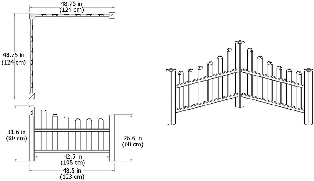 Vita White Vinyl Country Corner Picket Fence Durable All-Weather Garden &...