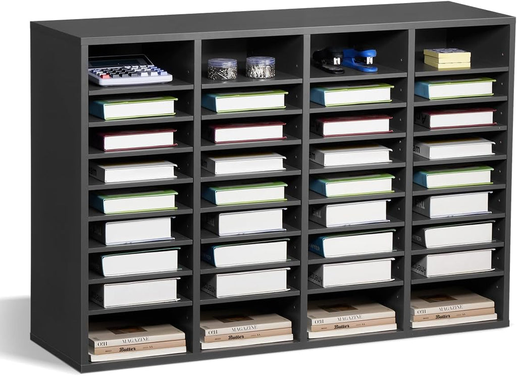 VEVOR Literature Organizer, 36 Compartments Office Mailbox with Adjustable Shelves, Wooden Mailbox Sorter Medium Density Fiberboard Office Home Classroom Storage for Files, Documents, Papers, Grey