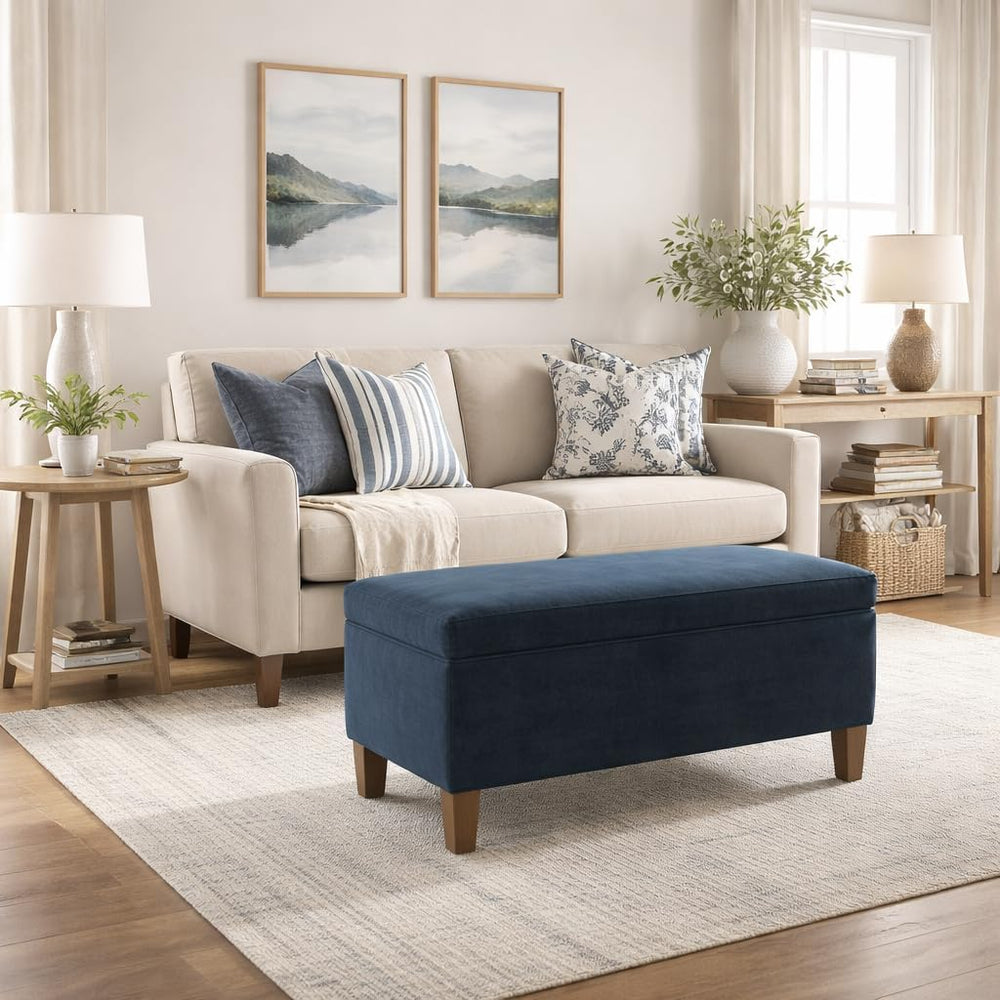 HomePop 36" Storage Ottoman Bench with Hinged Lid - Navy