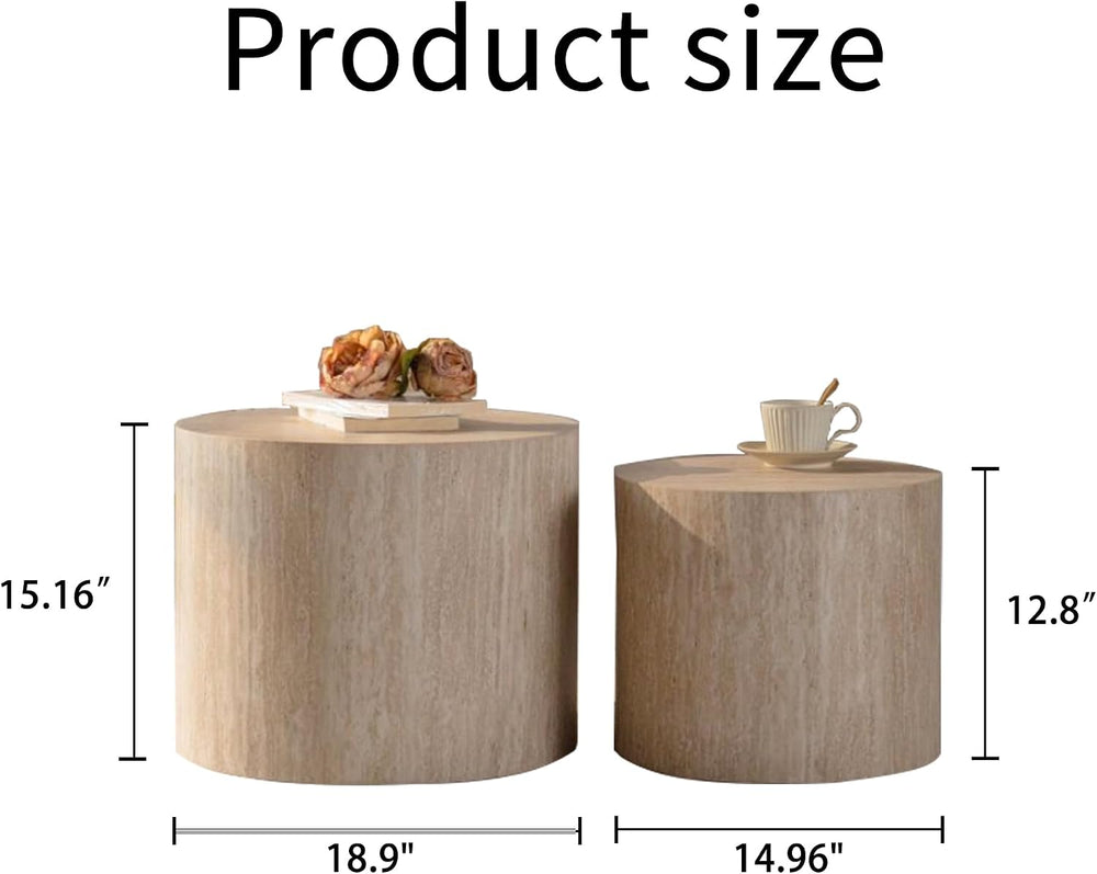 Retro Nesting Coffee Table Set of 2, 33.86" Round Wood Coffee Tables, Ci...