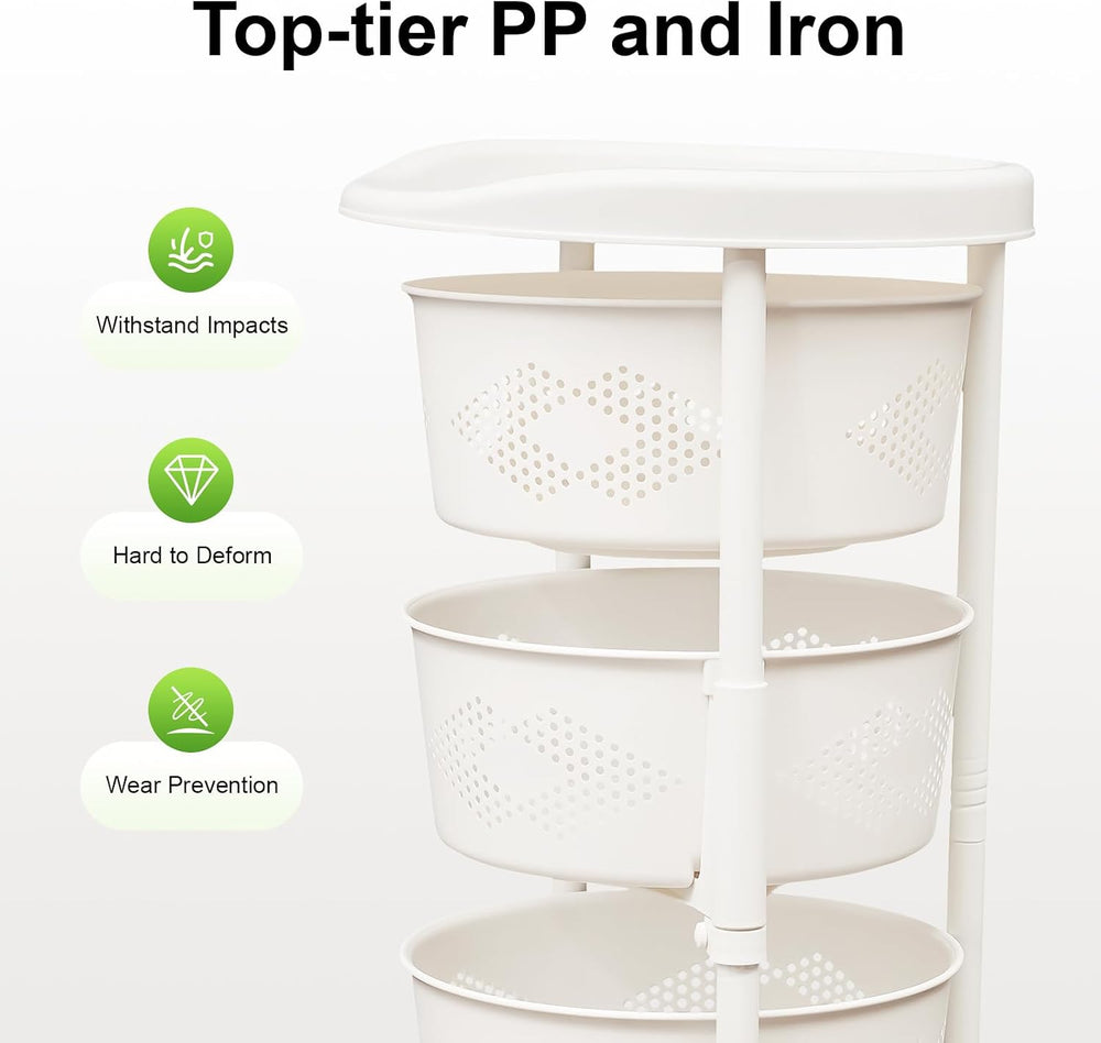 Rotating Storages Rack with Wheels, Multi-Layer Adjustable Height Storage She...
