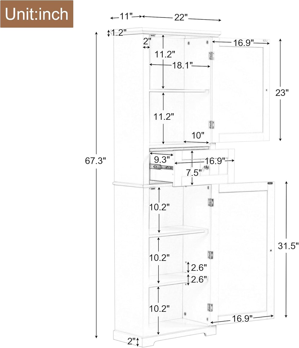 Merax 67.3" Pantry Cabinet with Three Doors & One Drawer, Adjustable...