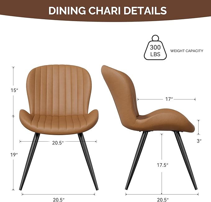 Nalupatio Dining Chairs Set of 4, Modern Dining Room Chairs Comfy Backrest Thick Upholstered Kitchen Chairs 19IN Height with Metal Legs Brown