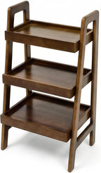 3-Tier Ladder Shelf, Solid Wood Freestanding Bookshelf | Natural Wood Shelf with Open Storage, Raised Edges and Compact Design for Books, Plants, Décor and Small Spaces