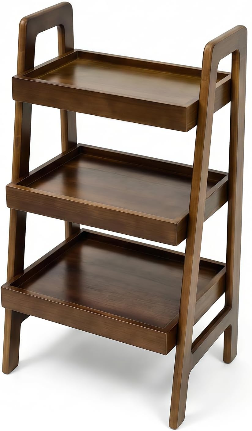 3-Tier Ladder Shelf, Solid Wood Freestanding Bookshelf | Natural Wood Shelf with Open Storage, Raised Edges and Compact Design for Books, Plants, Décor and Small Spaces