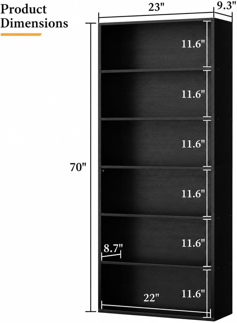 6-Tier Bookshelf, Modern Open Bookcase,6 Shelf Display Storage Shelves Floor ...